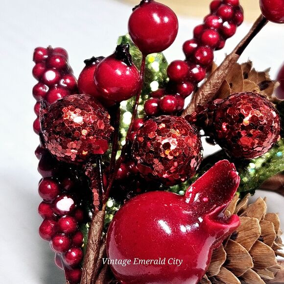 Vtg Pines Berries Twing Cranberry Pinecone Leafs 5 Napking Candle Rings Handmade - Picture 8 of 13